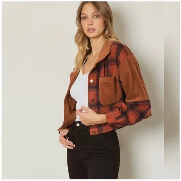 BNWT Cognac plaid and corduroy jacket - Picture 4 of 8